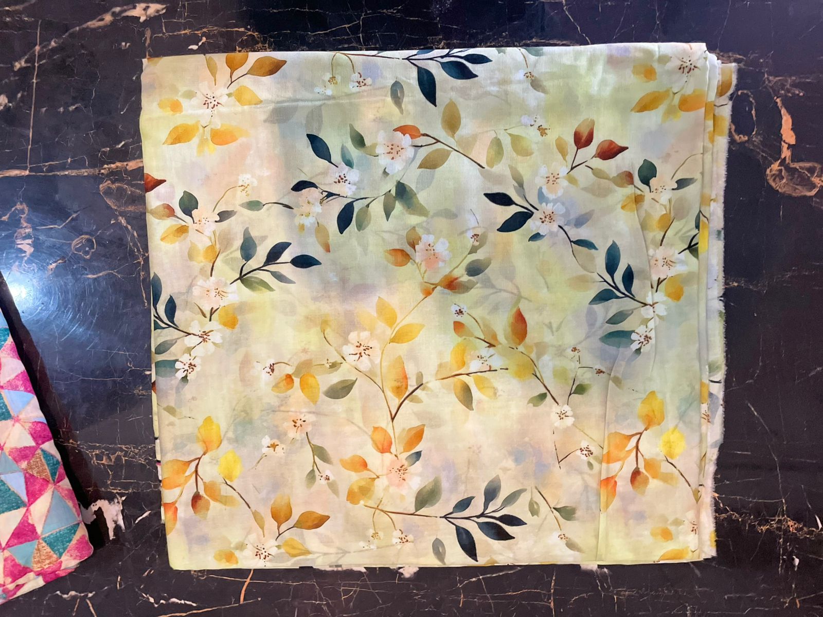 Floral patterned fabric, white